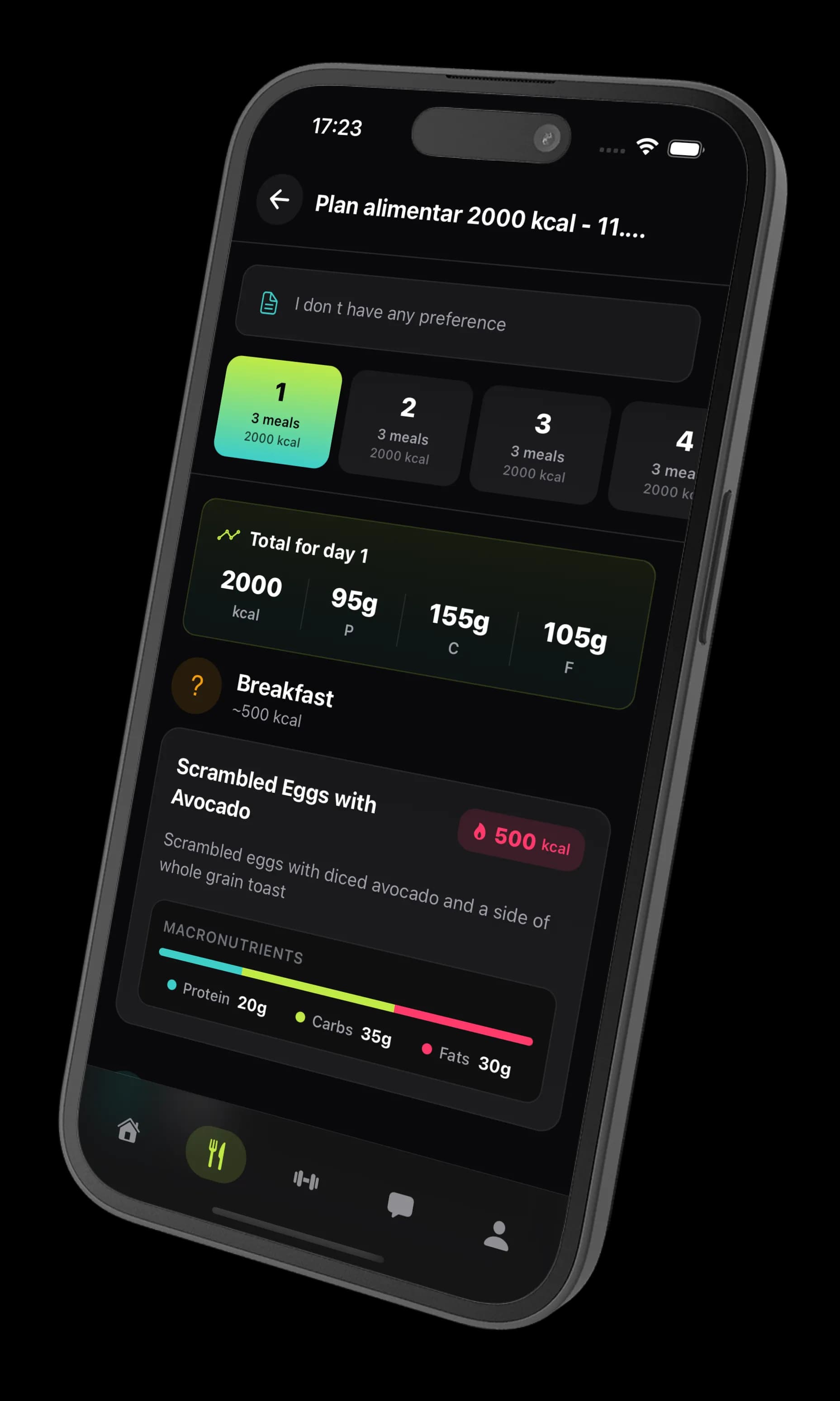 FitAzi personalized meal plan with nutritional information