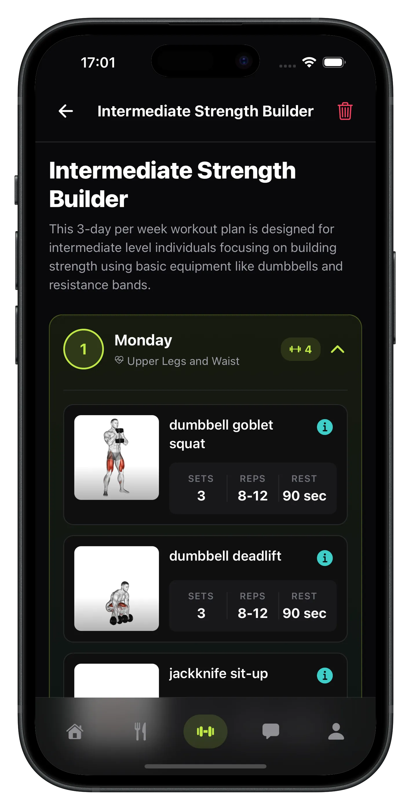 FitAzi workout interface showing exercise details